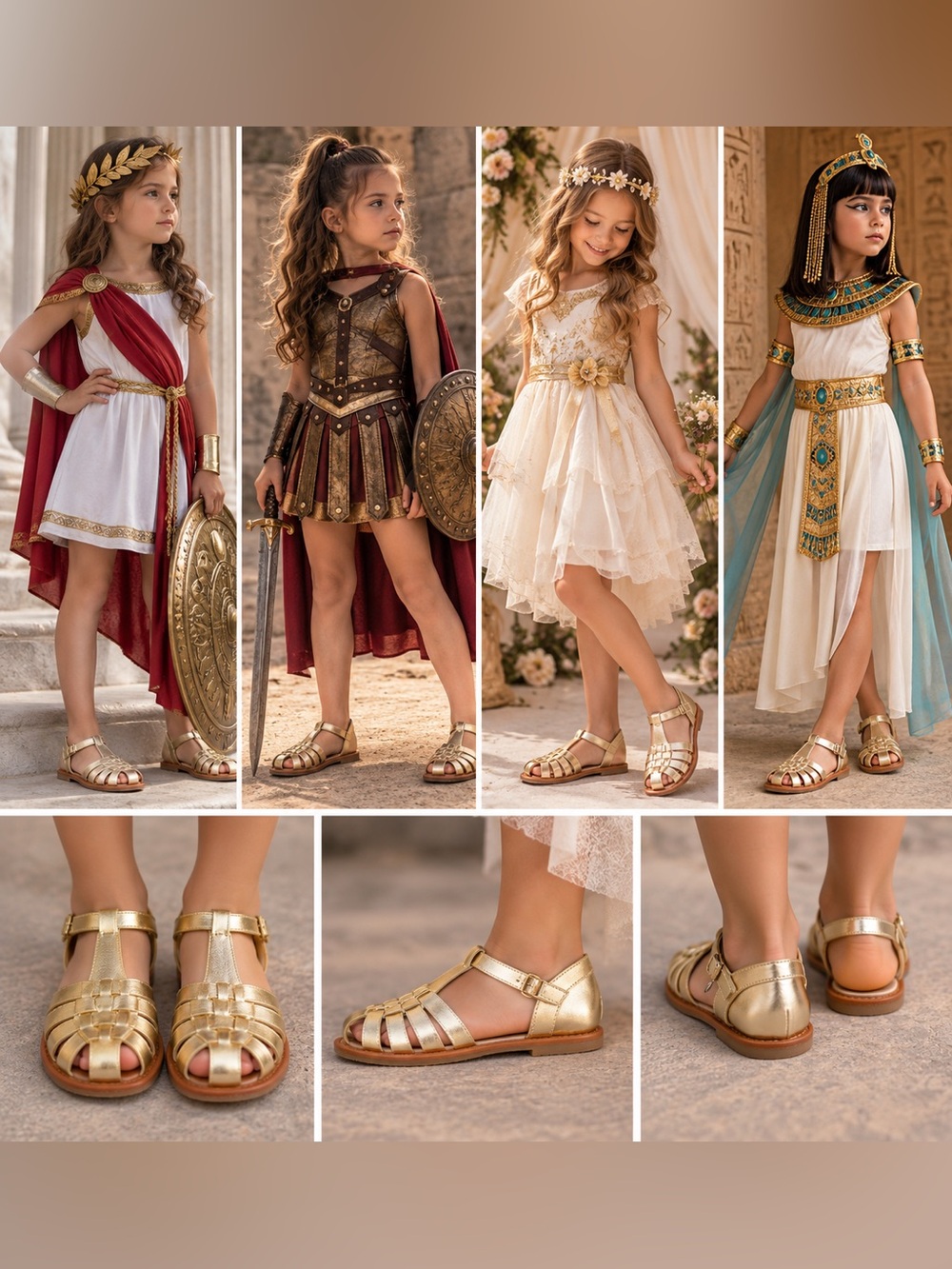 NWT Girls' Metallic Gold Fisherman-Style Sandals with Ankle Strap